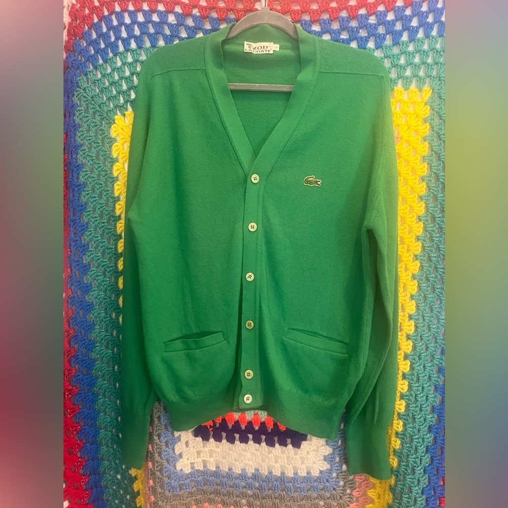 Vintage IZOD Lacoste Green Cardigan Sweater Men’s Size L – Preppy Crocodile Logo